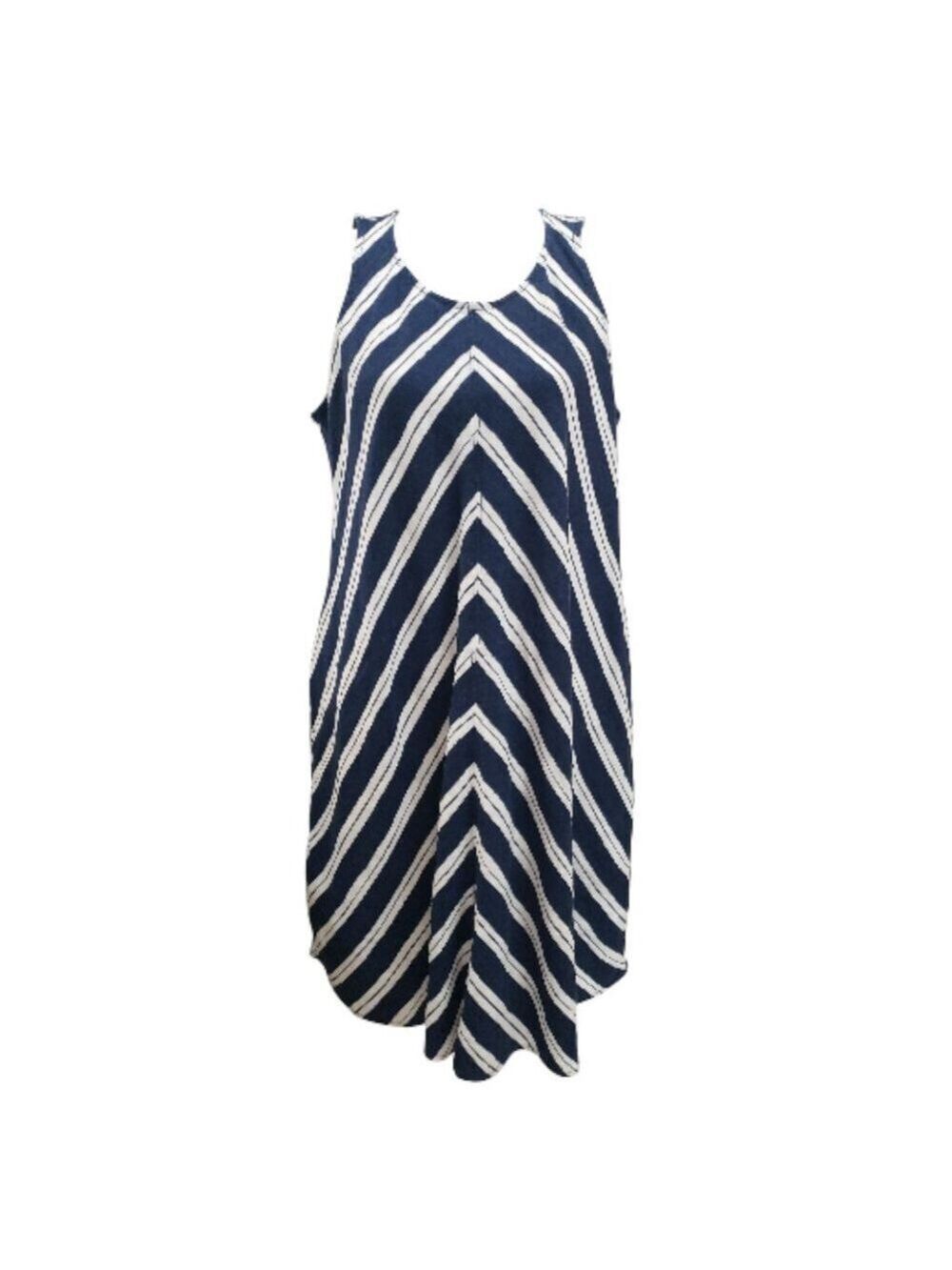 Women's Lands' End Blue White Striped Maxi Dress M